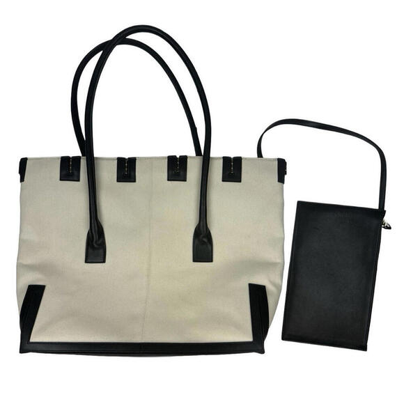 Handbags - Peter Do Hinge Tote Bag Cotton Leather Trim Black White